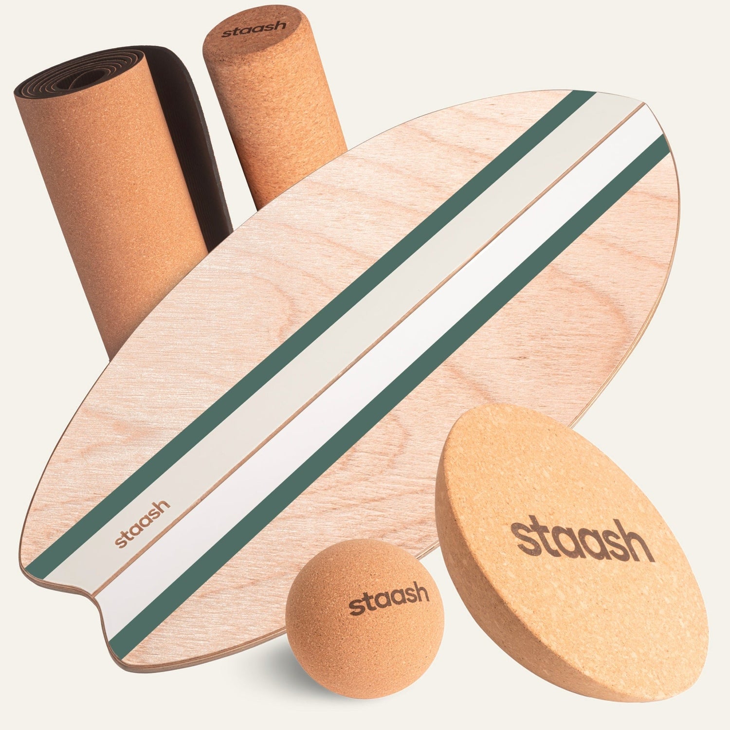 STAASH Balance Board Full Kit – board, roller, ball & cork mat