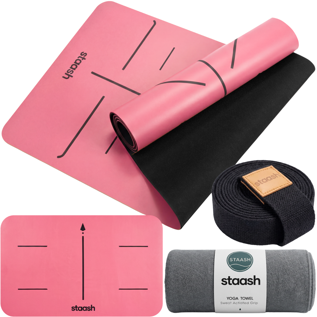 STAASH Yoga Pro Kit in Studio Pink – non-slip mat, knee pad, towel and carry strap #color-blush-pink