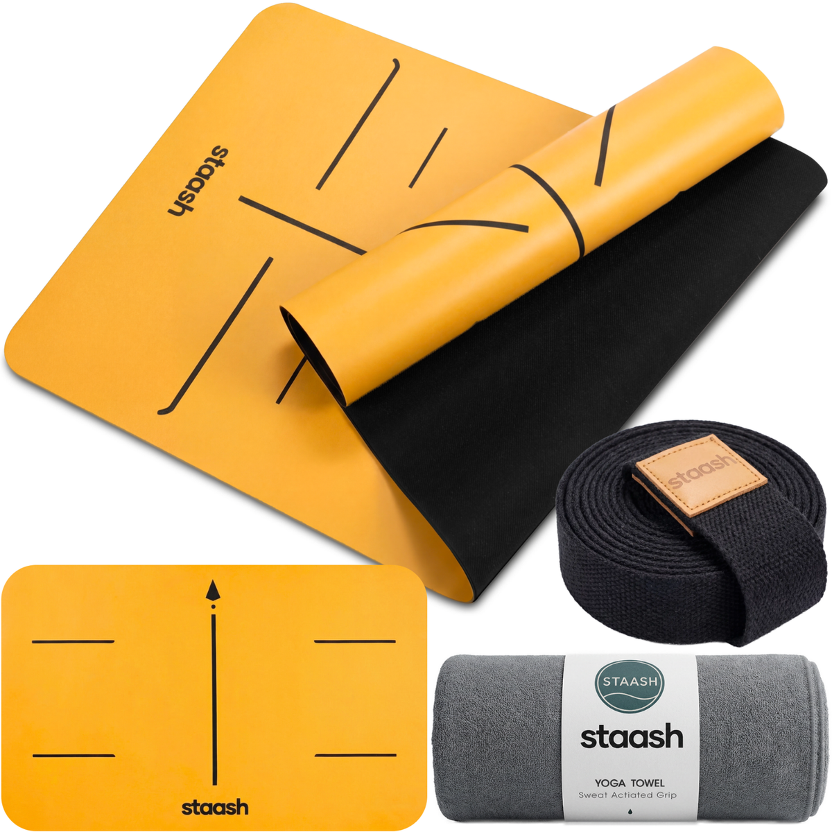 STAASH Yoga Pro Kit in Saffron – non-slip mat, knee pad, towel and carry strap #color-sunshine-yellow