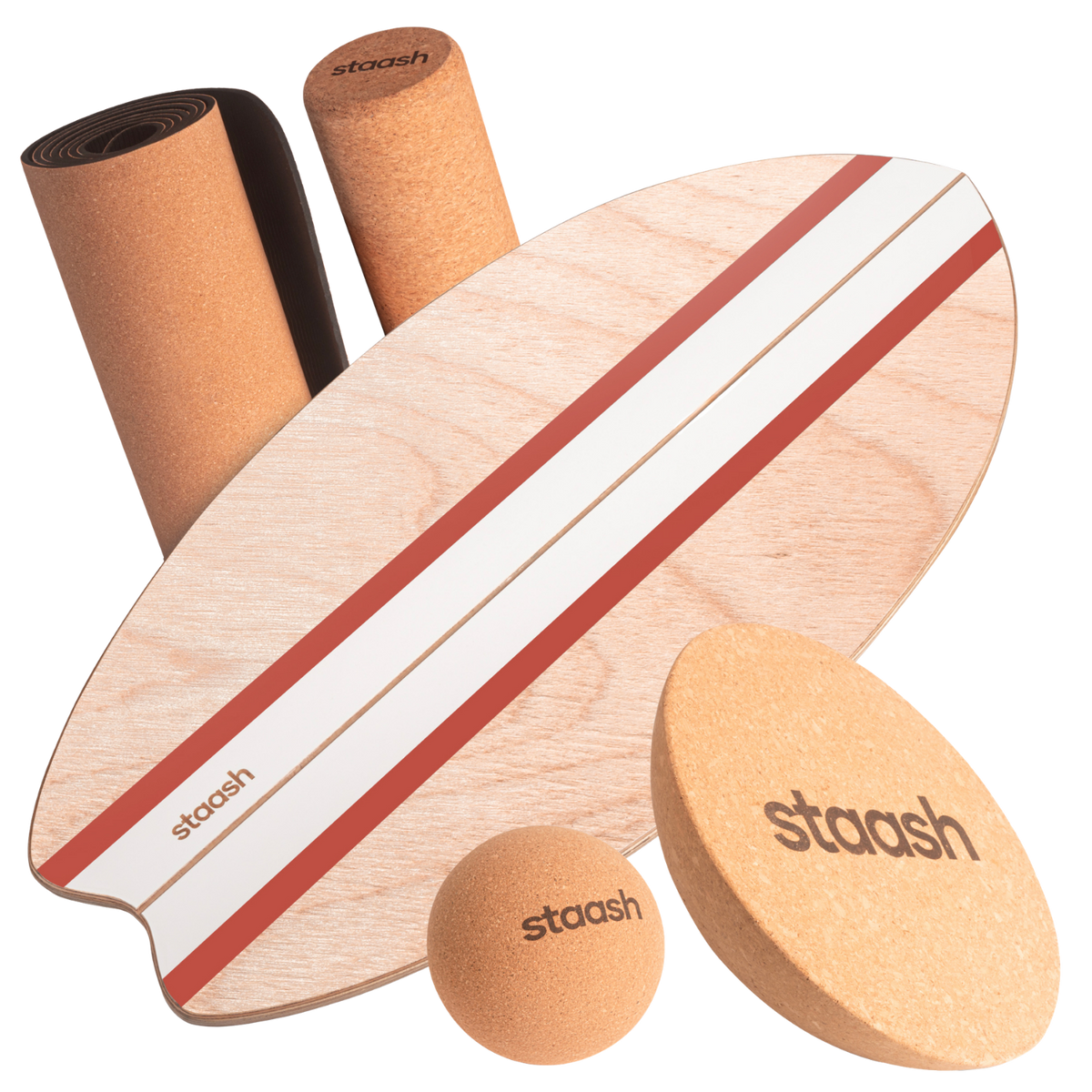STAASH Balance Board Pro Kit in Terracotta – board, roller, half-sphere, ball & cork mat #color-terracotta
