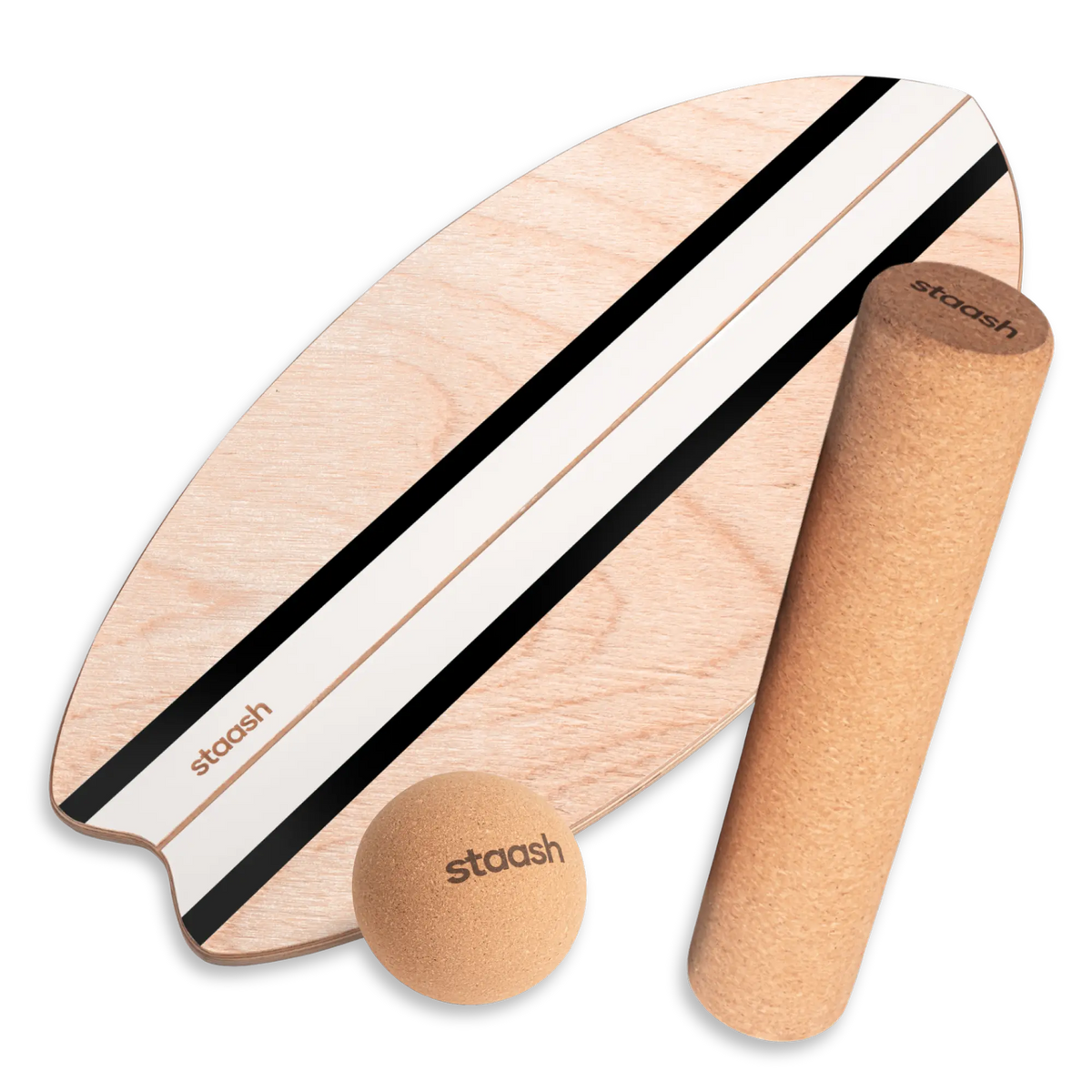 STAASH balance board Essential Kit Black — plateau en bouleau, rouleau en liège et balle de massage #color-black