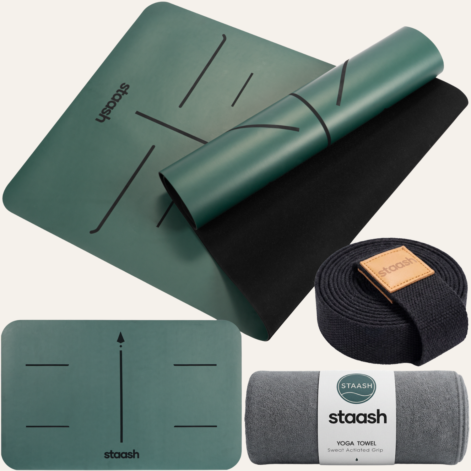 STAASH premium green yoga mat with alignment lines