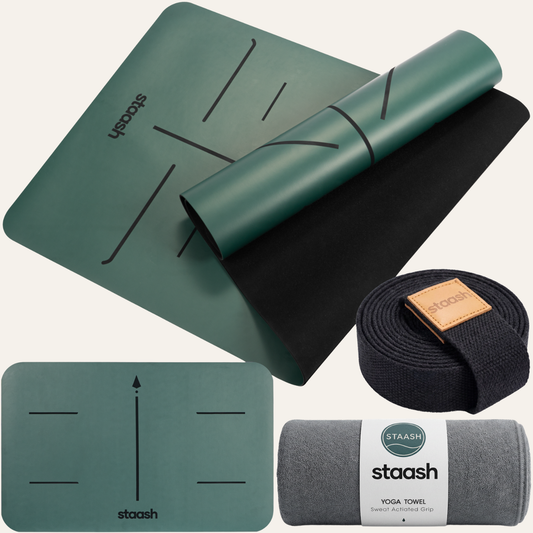 STAASH premium green yoga mat with alignment lines