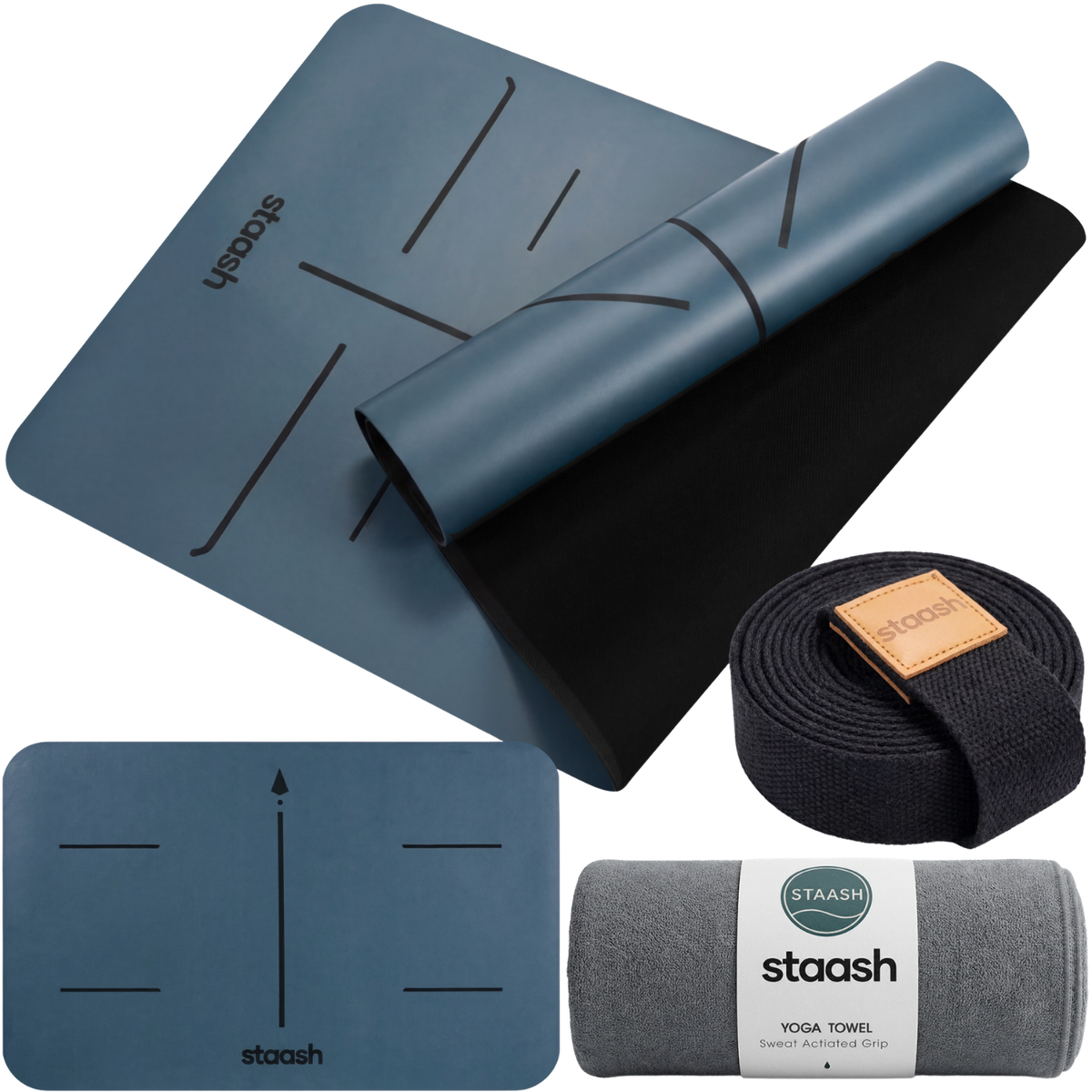 STAASH Yoga Pro Kit in Pacific Blue – non-slip mat, knee pad, towel and carry strap #color-ocean-blue