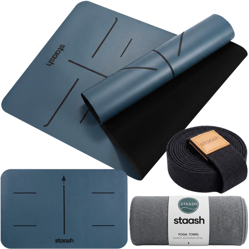 STAASH Yoga Pro Kit in Pacific Blue – non-slip mat, knee pad, towel and carry strap #color-ocean-blue