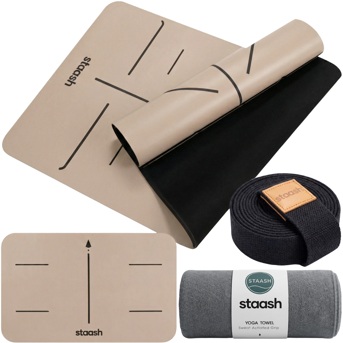 STAASH Yoga Mat Set in Latte – non-slip mat, knee pad, towel and carry strap #color-coffee-brown