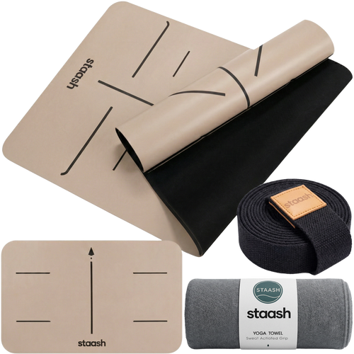 STAASH Yoga Mat Set in Latte – non-slip mat, knee pad, towel and carry strap #color-coffee-brown