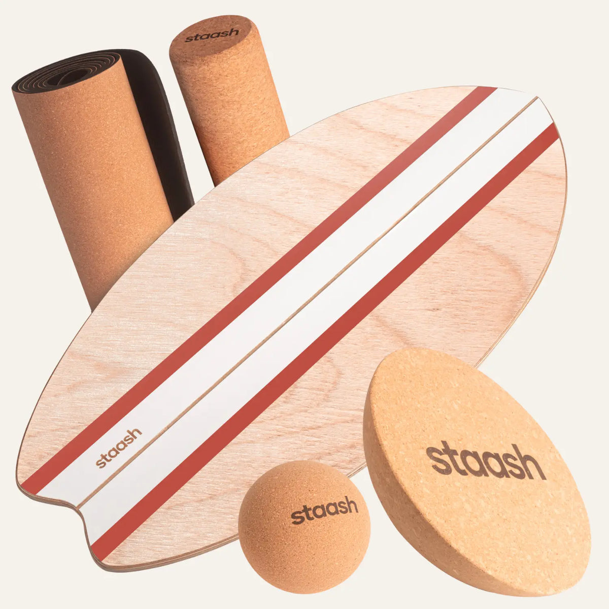 STAASH Balance Board Pro Kit en Terracotta – board, rouleau, demi-sphère, balle et tapis en liège #color-terracotta