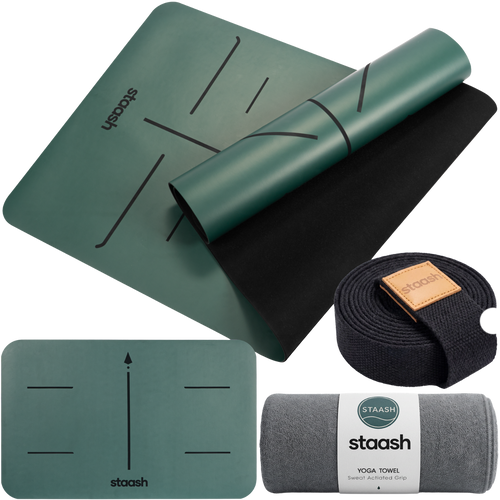 STAASH Yoga Pro Kit in Forest Green – non-slip mat, knee pad, towel and carry strap #color-sage-green