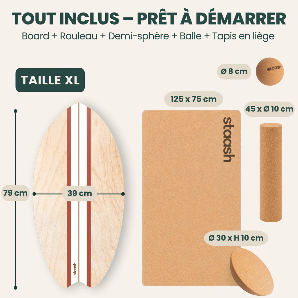 Tout inclus – board, rouleau, demi-sphère, balle et tapis en liège, taille XL 79 × 39 cm #locale-fr #color-terracotta