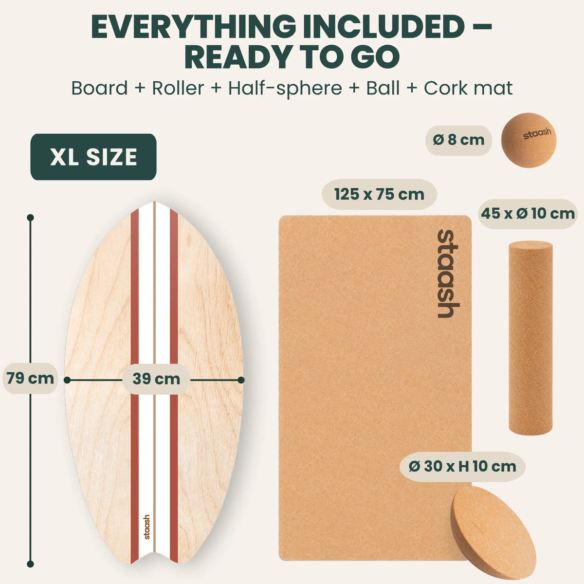 Everything included – board, roller, half-sphere, ball and cork mat, XL size 31 × 15.5 in #locale-en #color-terracotta