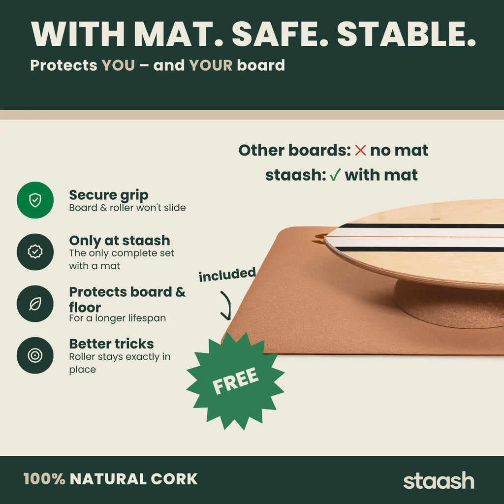 With mat, safe and stable – the only complete set with a free cork mat #locale-en #color-black