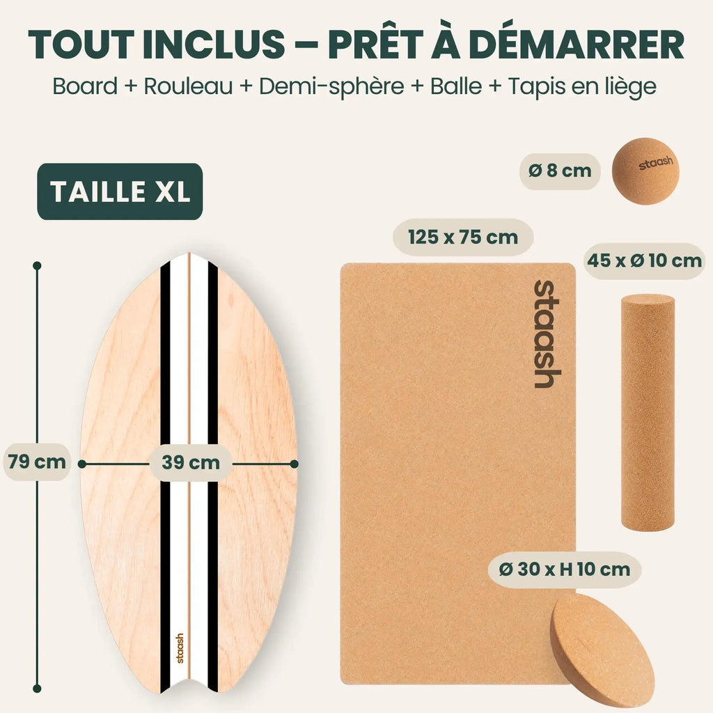 Tout inclus – board, rouleau, demi-sphère, balle et tapis en liège, taille XL 79 × 39 cm #locale-fr #color-black
