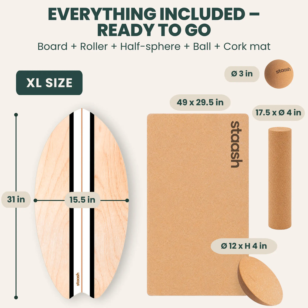 Everything included – board, roller, half-sphere, ball and cork mat, XL size 31 × 15.5 in #locale-en #color-black