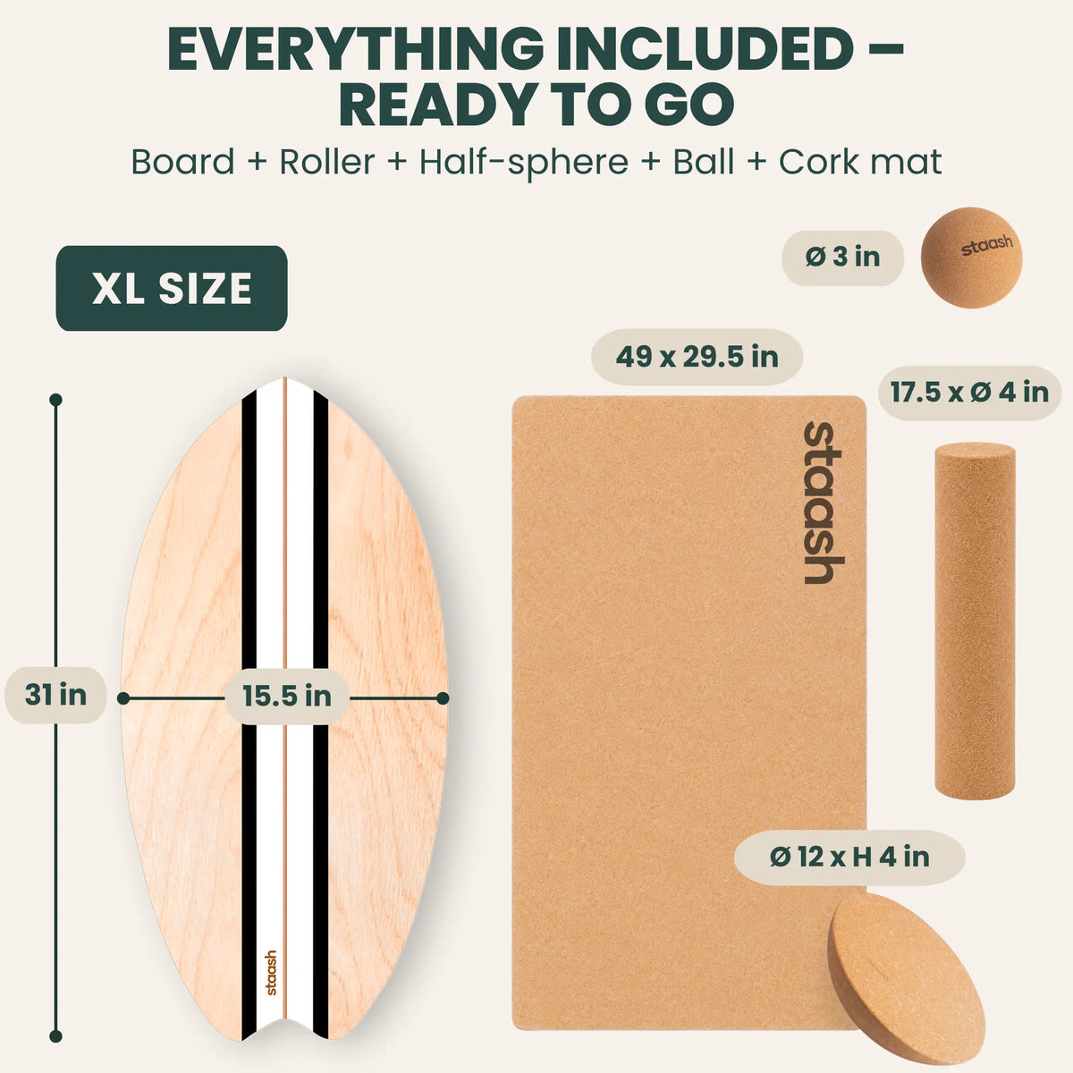 Everything included – board, roller, half-sphere, ball and cork mat, XL size 31 × 15.5 in #locale-en #color-black