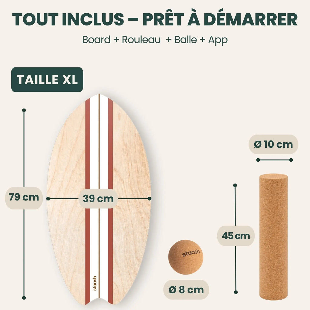Tout inclus – balance board, rouleau en liège, balle et appli, taille XL 79 × 39 cm #locale-fr #color-terracotta