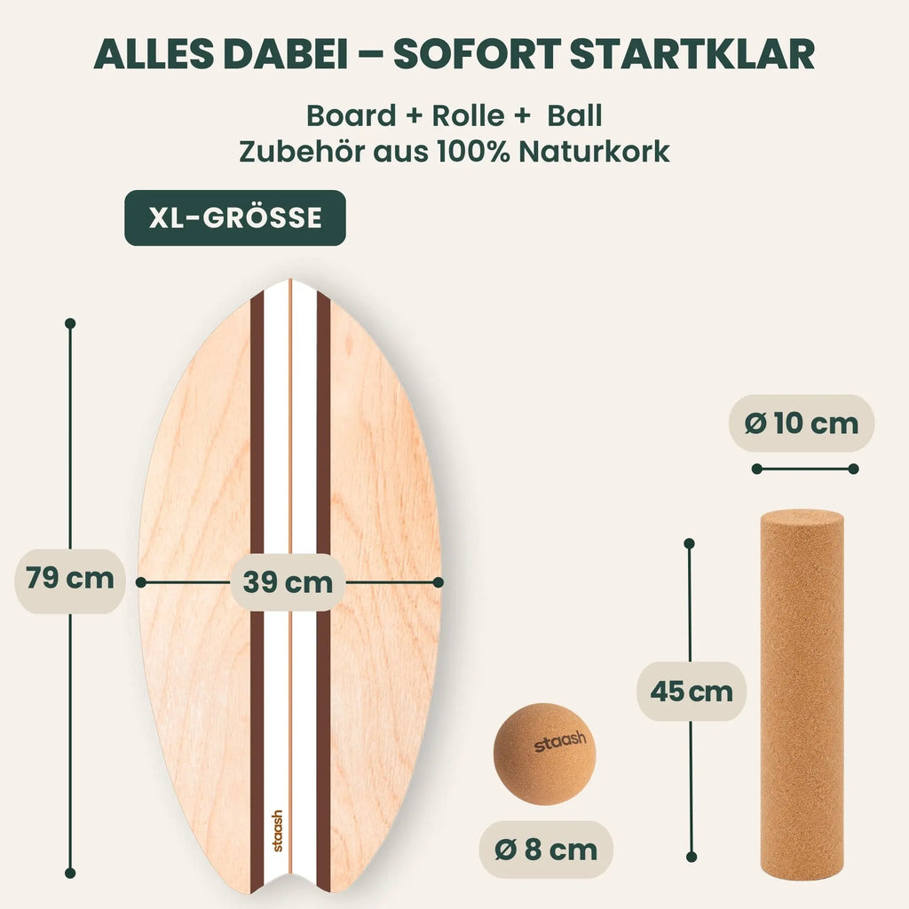 Alles dabei – Board, Rolle und Ball, Zubehör aus 100% Naturkork, XL-Größe 79 × 39 cm #locale-de #color-cacao