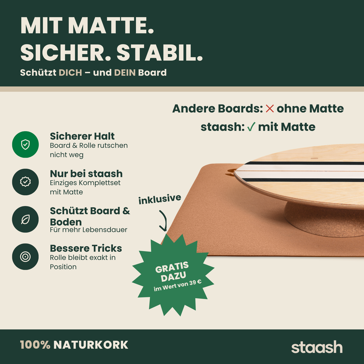 Balance Board mit Korkmatte – sicher und stabil