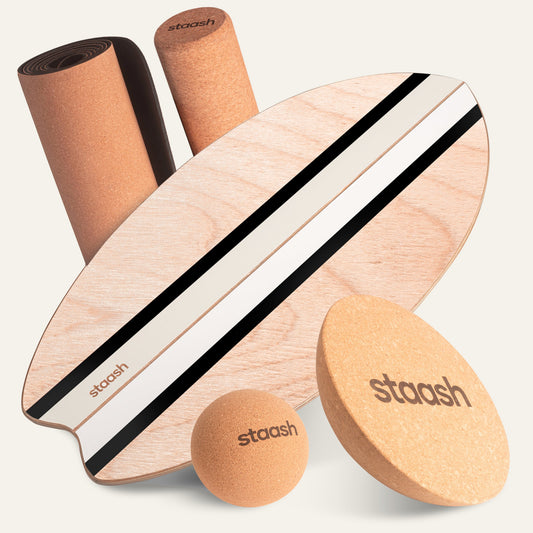 STAASH Balance Board Full Kit Black – board, roller, ball & cork mat