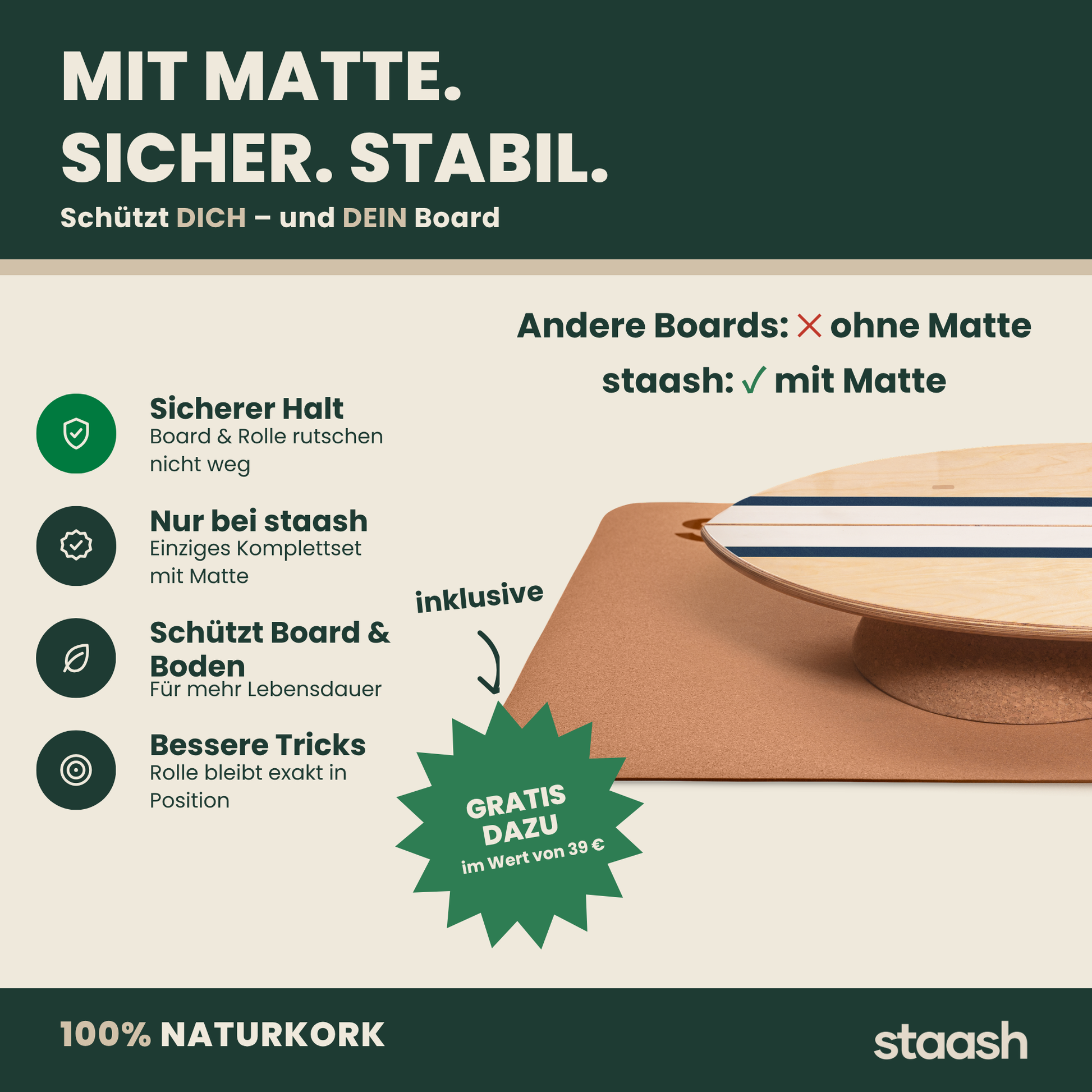 Balance Board mit Korkmatte – sicher und stabil