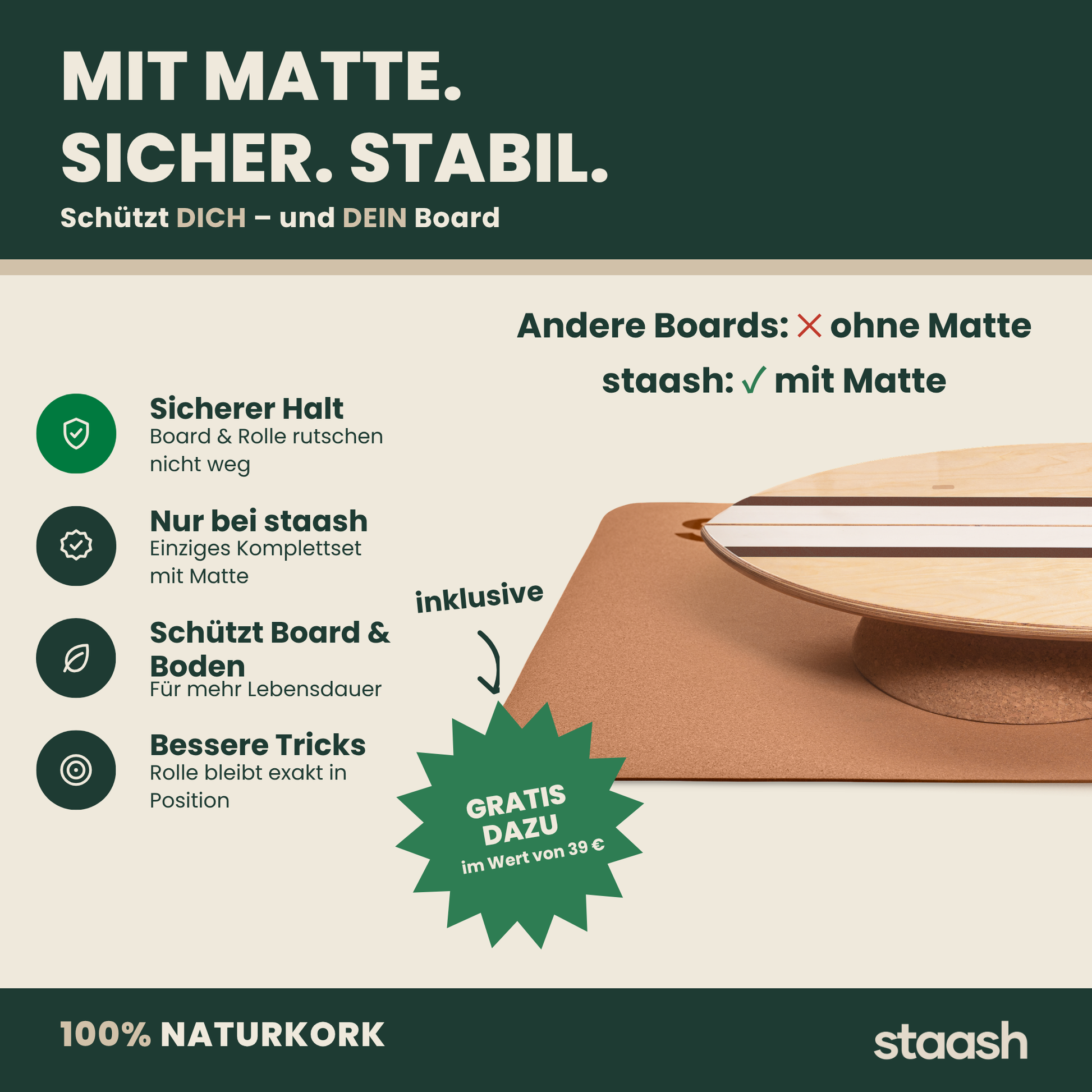 Balance Board mit Korkmatte – sicher und stabil