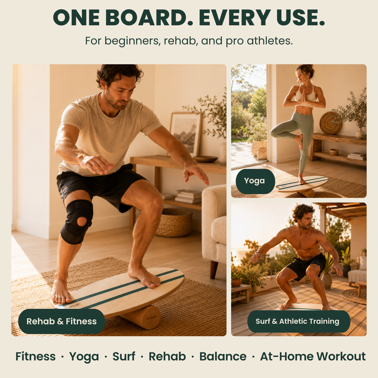 One board, every use – fitness, yoga, surf, rehab