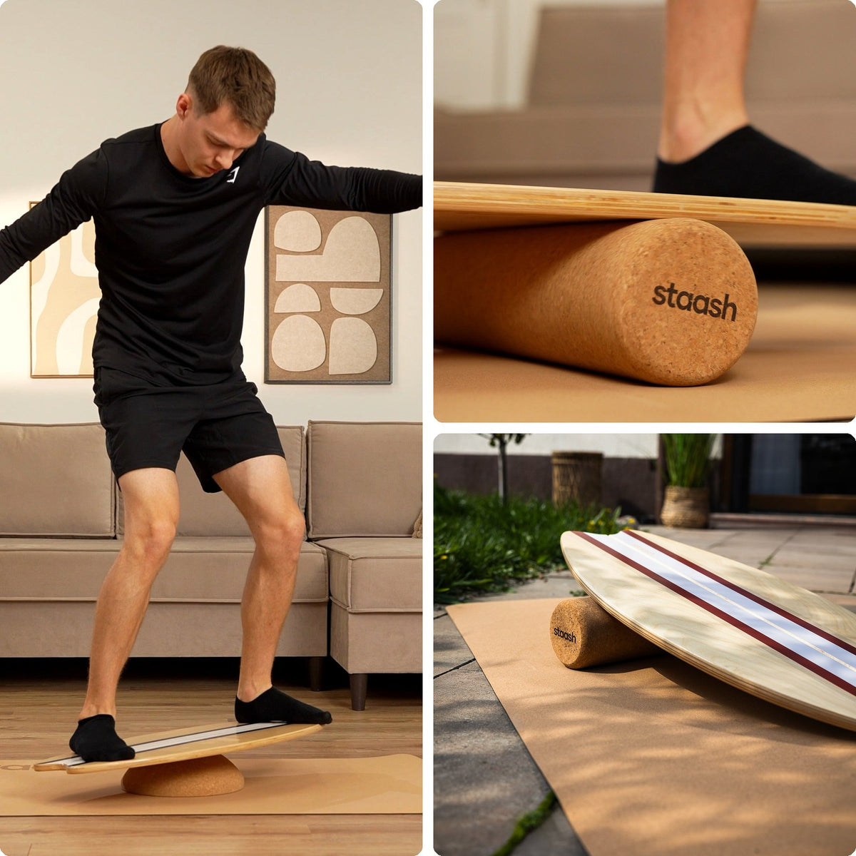 Balance board STAASH Pro Kit : demi-lune et rouleau en liège