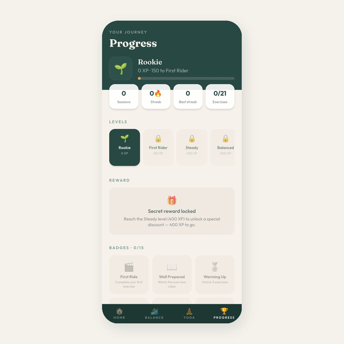 STAASH training app: progress, levels, badges and secret reward