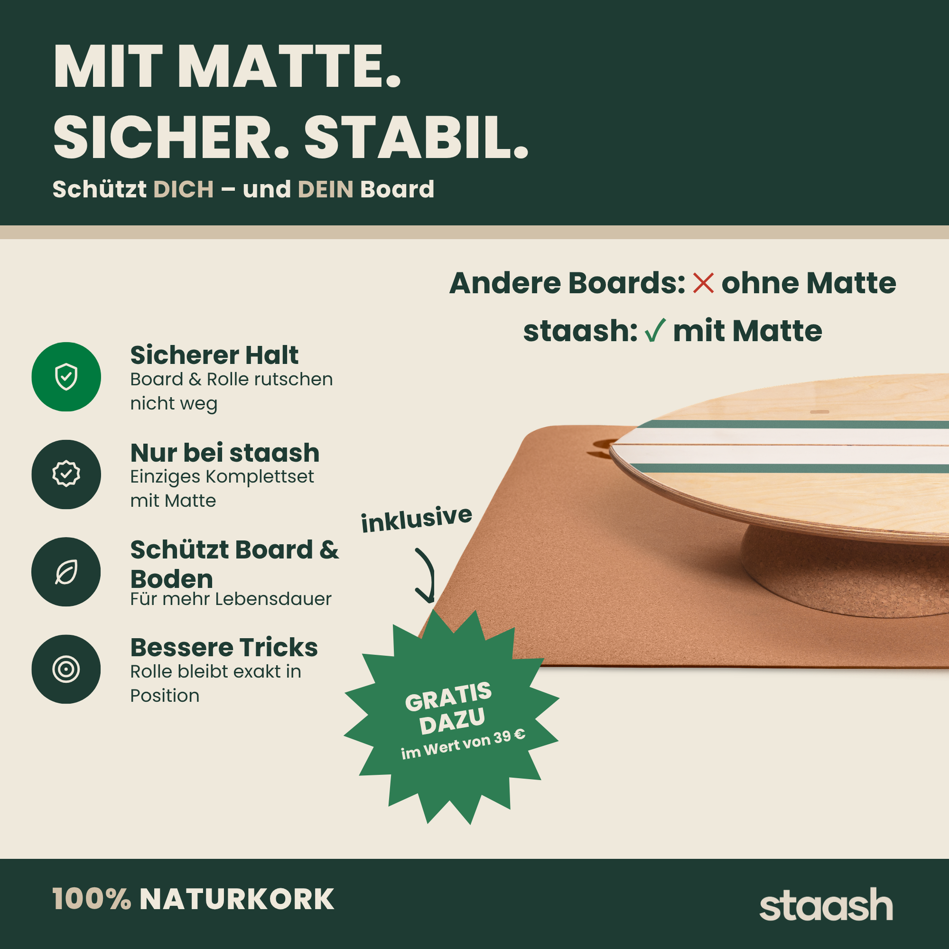 Balance Board mit Korkmatte – sicher und stabil