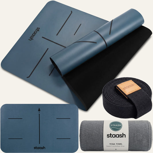STAASH Premium Yoga Set Pacific Blue – non-slip mat, knee pad, towel & strap