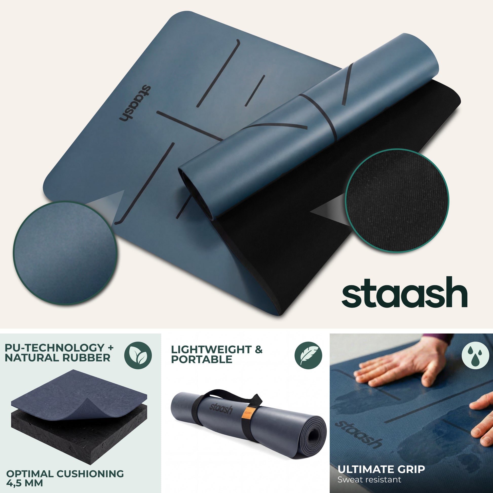 Non-slip PU & natural rubber – lightweight, ultimate grip
