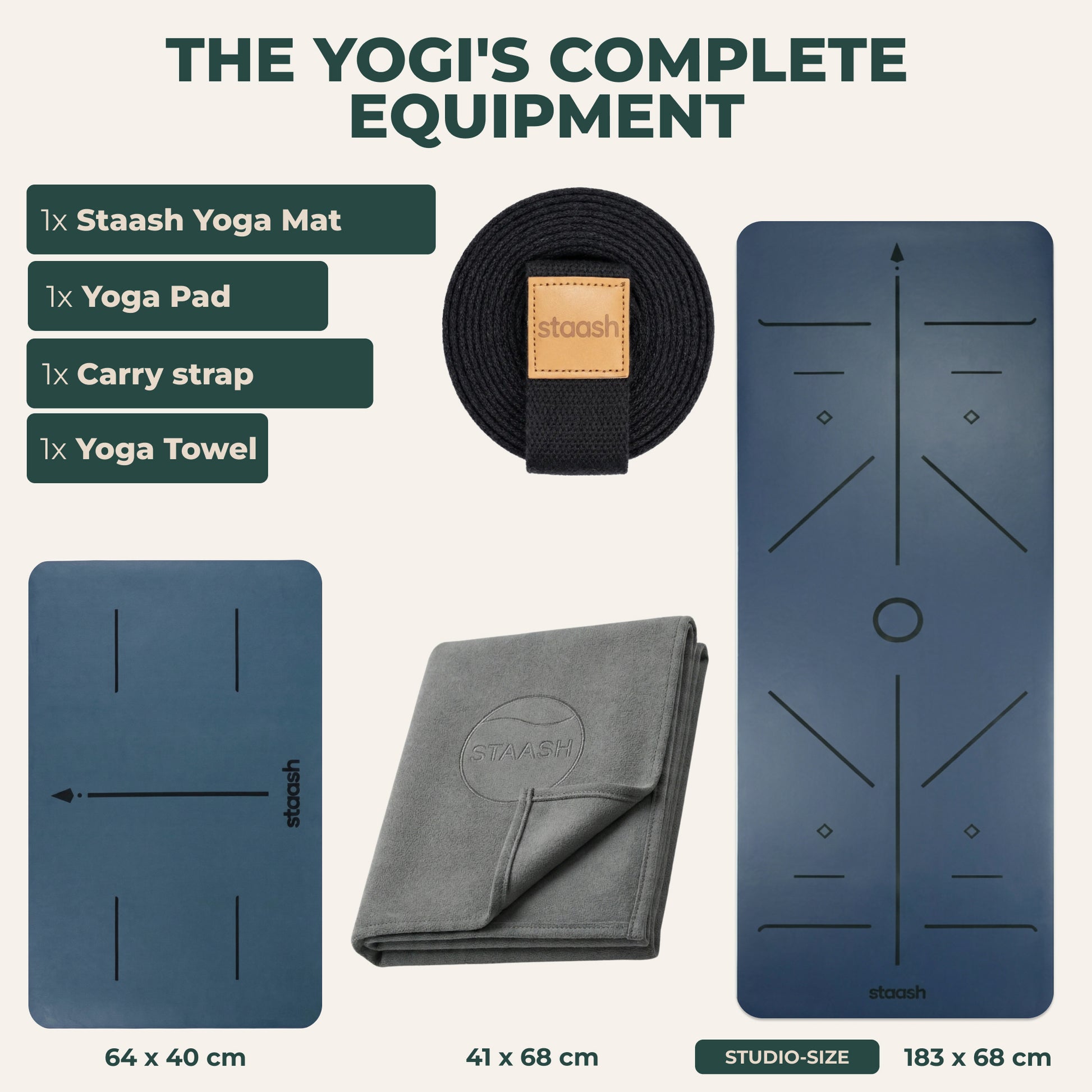 The complete yoga set – mat, knee pad, towel, strap