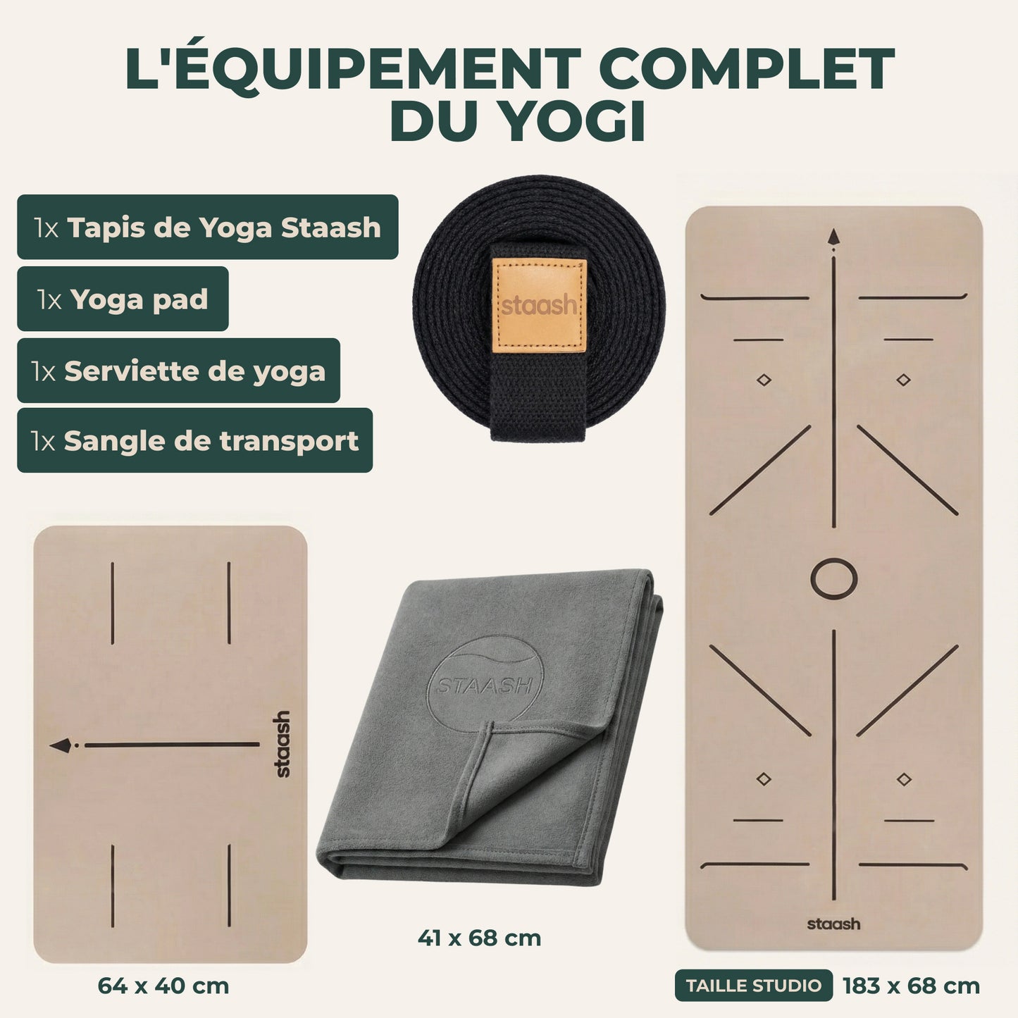 Le set de yoga complet – tapis, genouillère, serviette, sangle