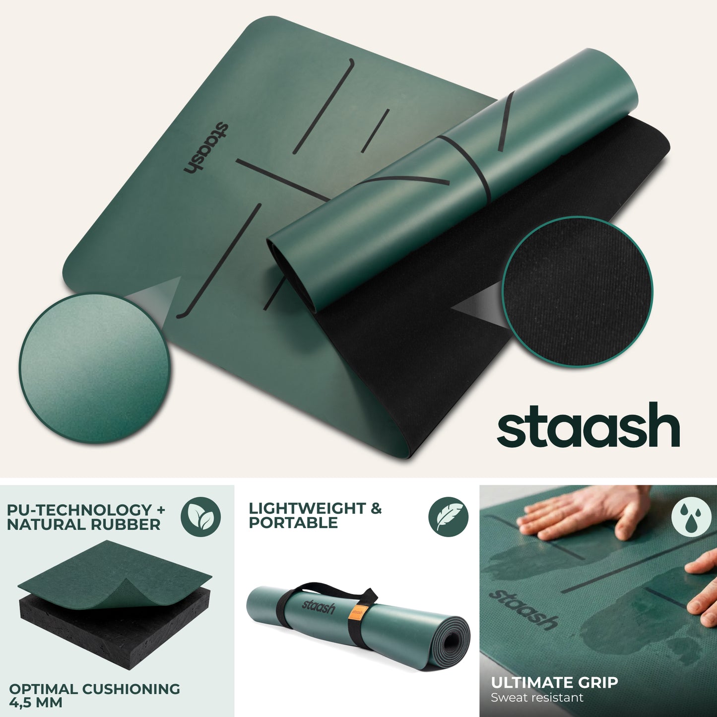 Non-slip PU & natural rubber – lightweight, ultimate grip