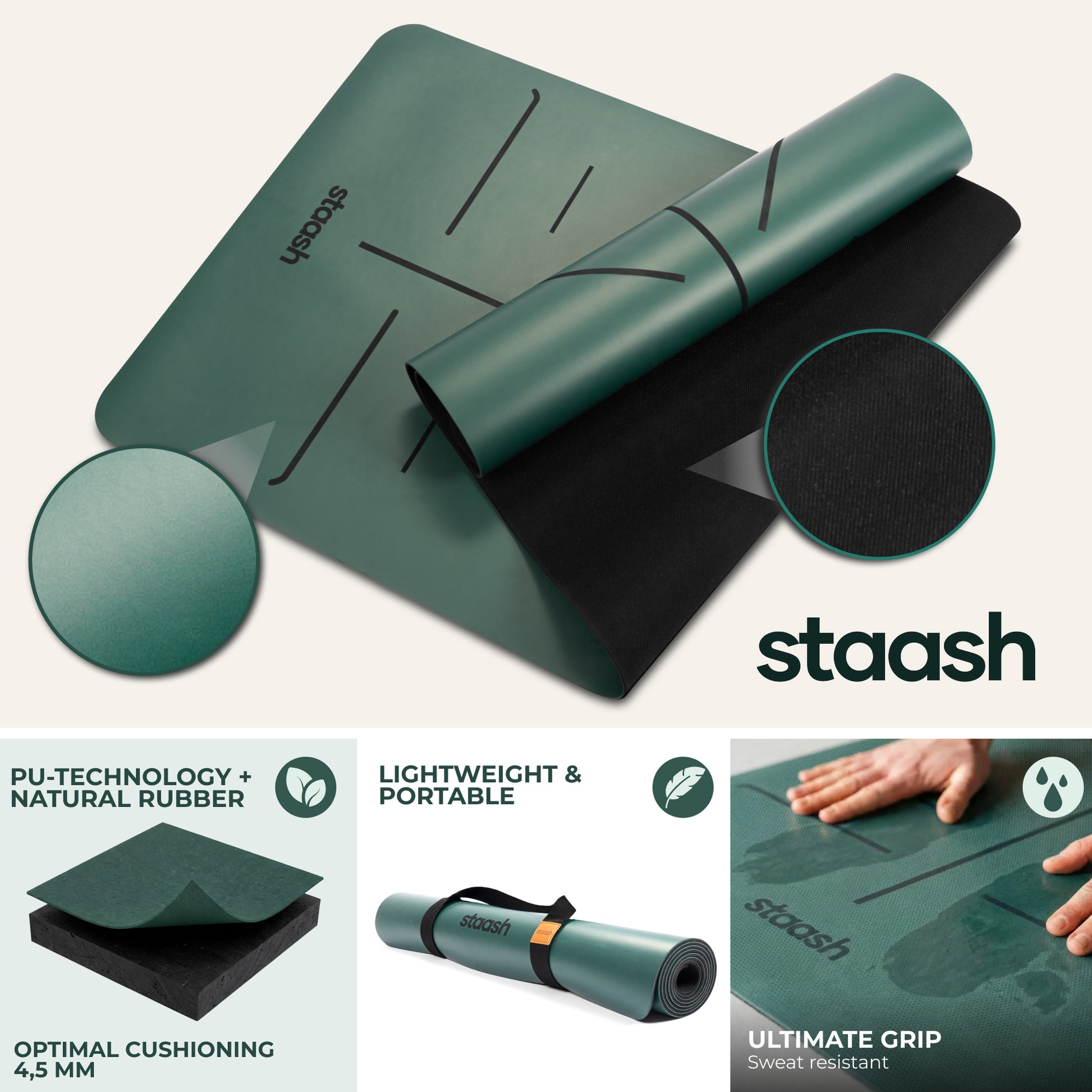 Non-slip PU & natural rubber – lightweight, ultimate grip