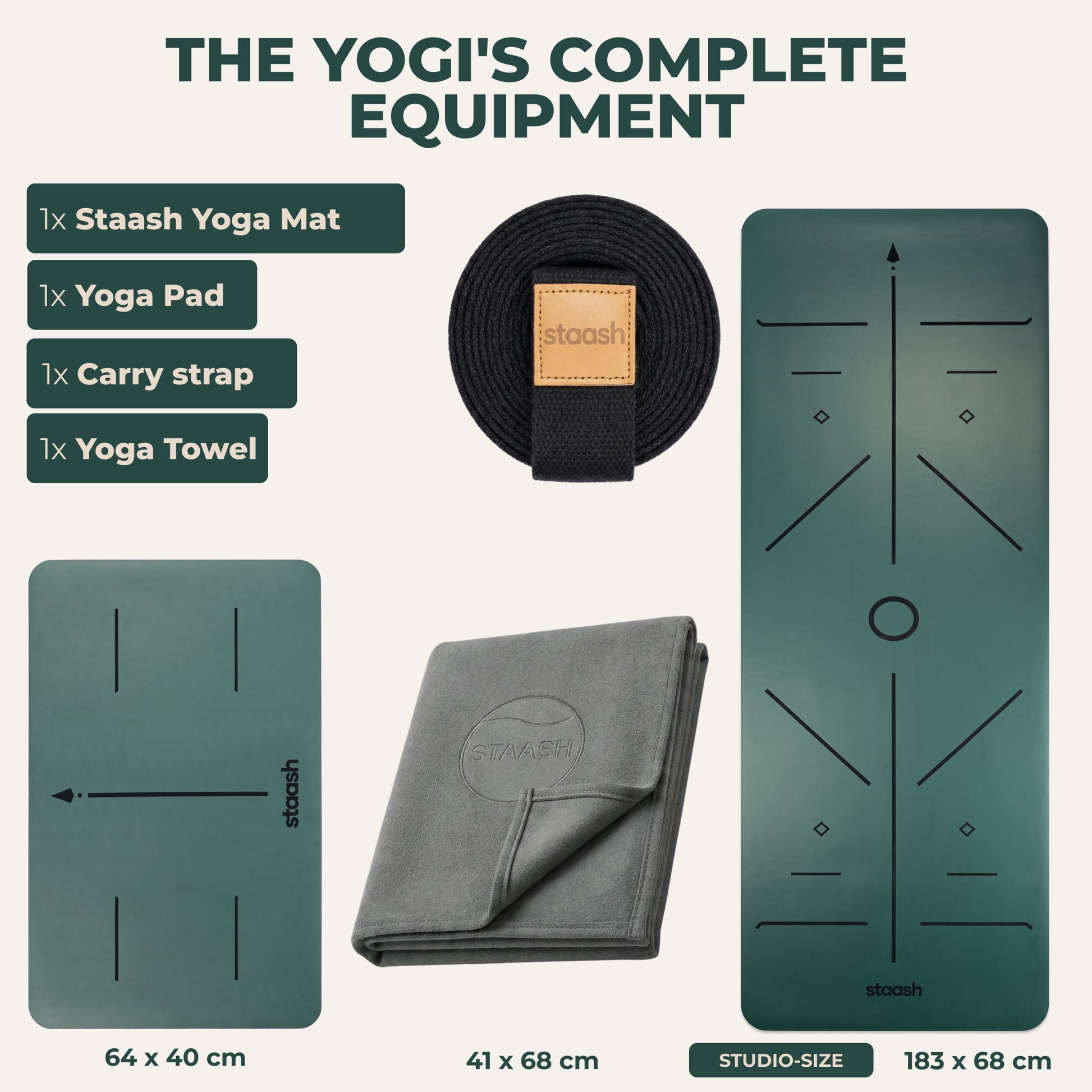 The complete yoga set – mat, knee pad, towel, strap
