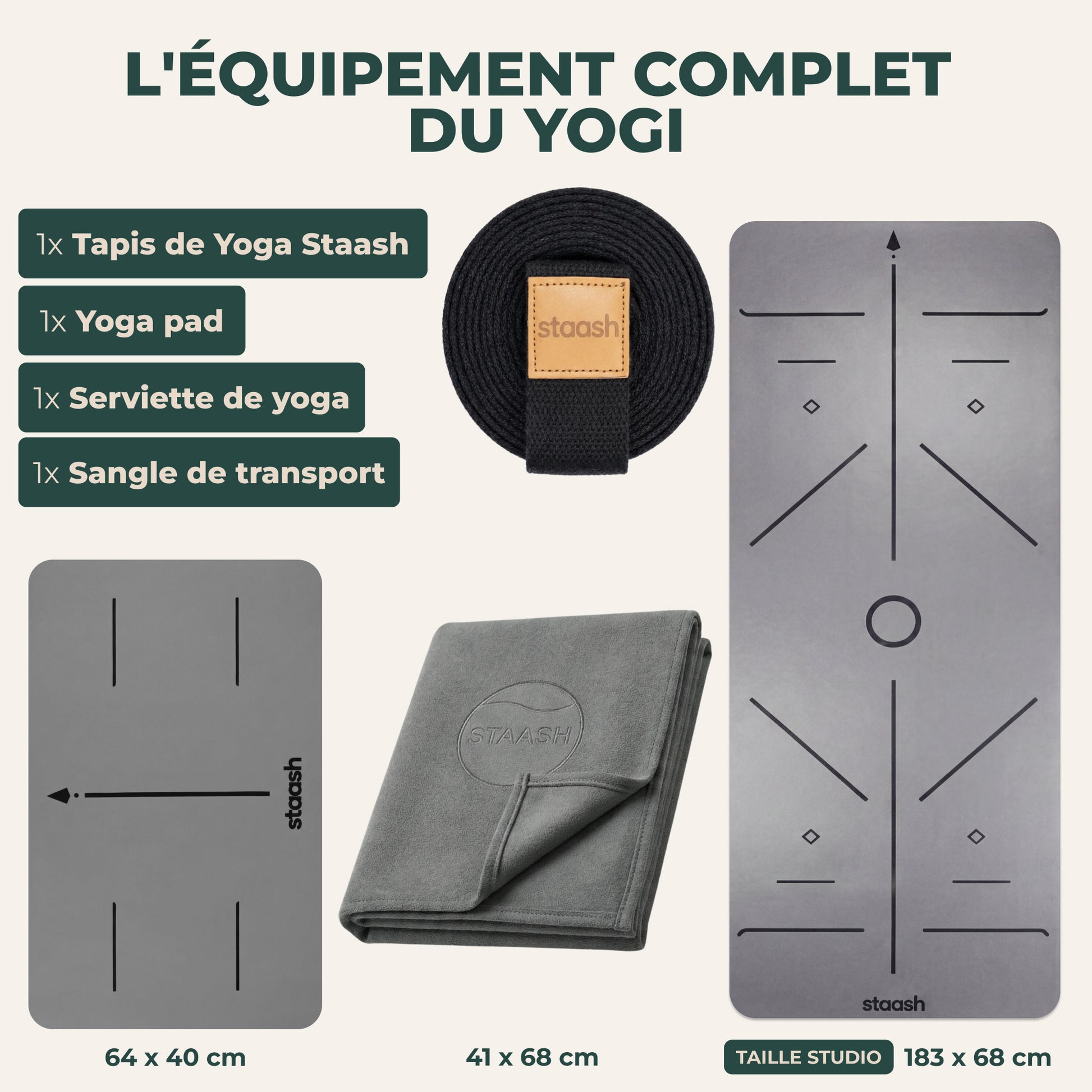 Le set de yoga complet – tapis, genouillère, serviette, sangle