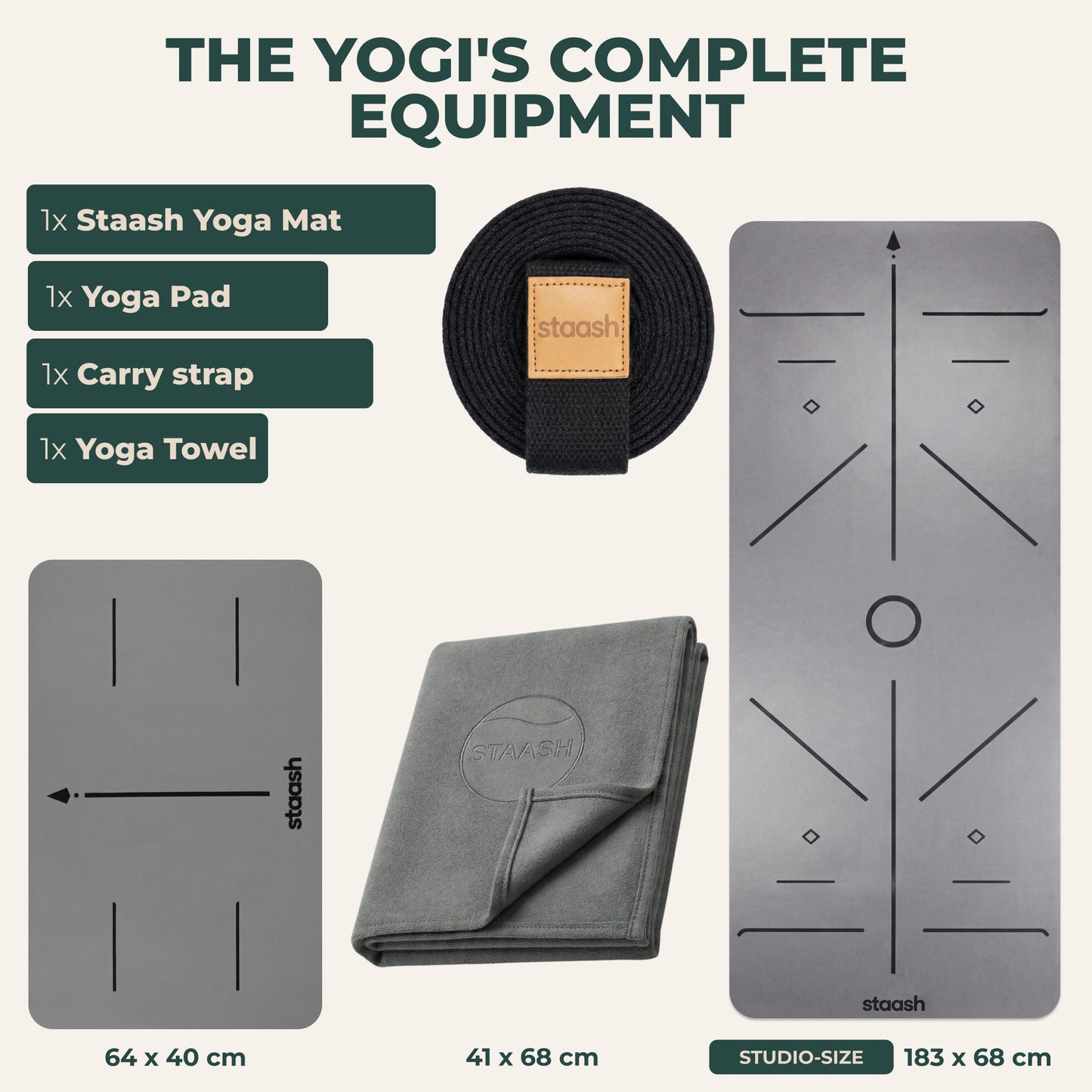The complete yoga set – mat, knee pad, towel, strap