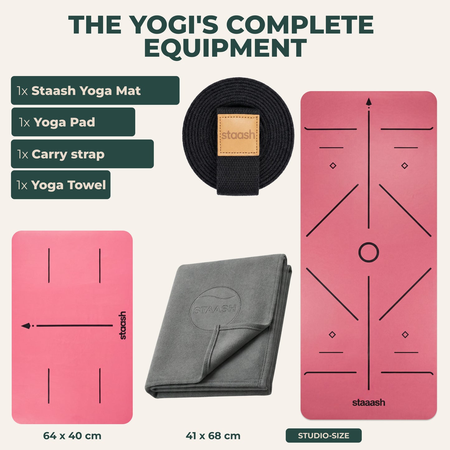 The complete yoga set – mat, knee pad, towel, strap