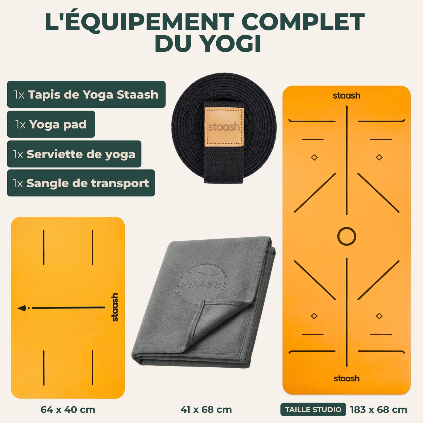 Le set de yoga complet – tapis, genouillère, serviette, sangle