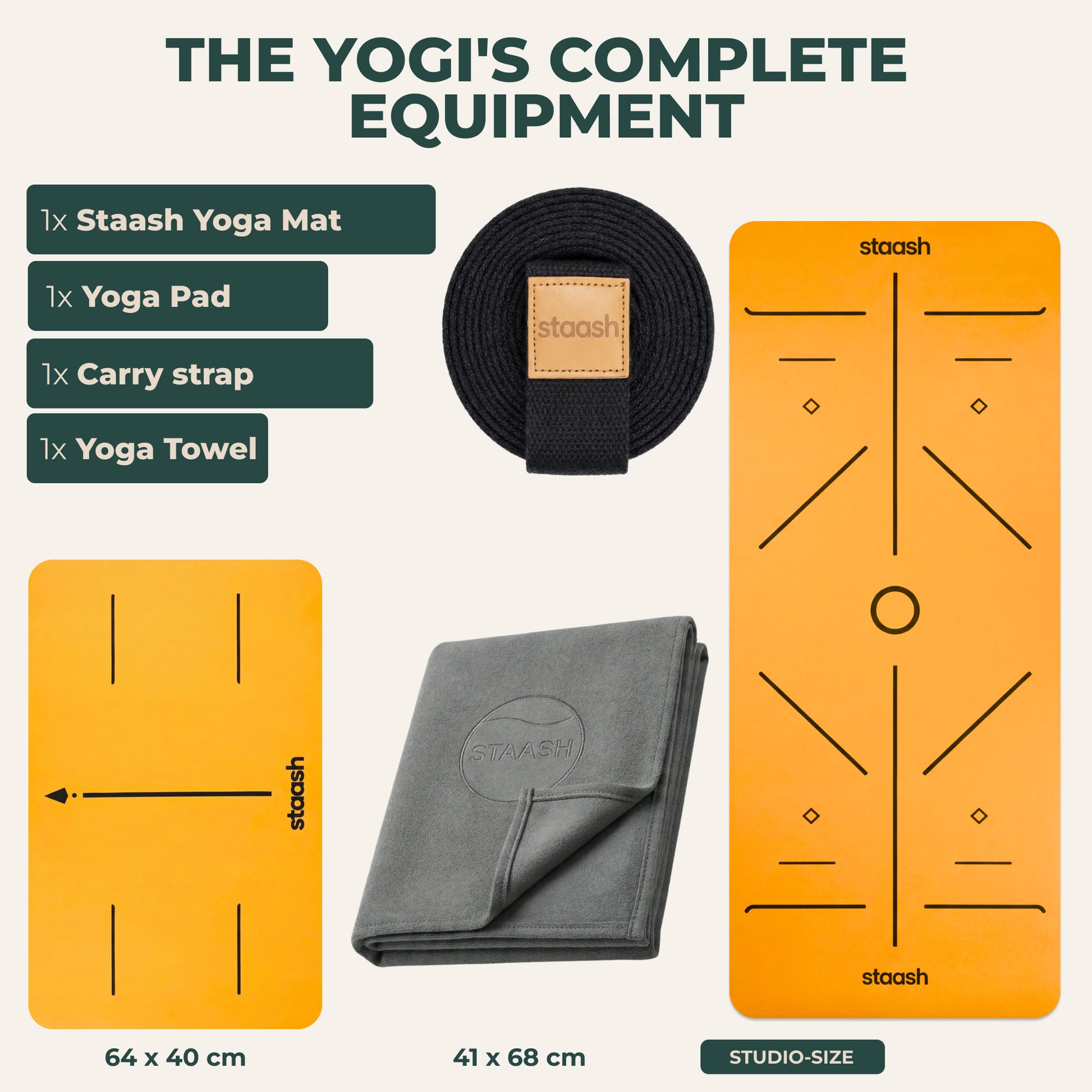 The complete yoga set – mat, knee pad, towel, strap